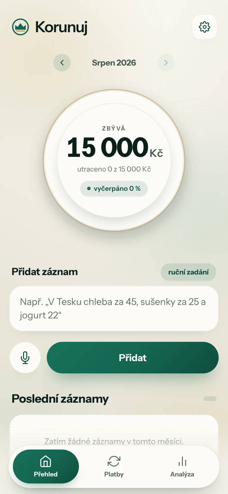 Prázdná nádoba na začátku měsíce, celý rozpočet je k dispozici