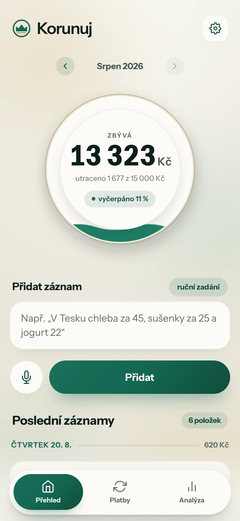 Nádoba naplněná z jedenácti procent po prvních výdajích