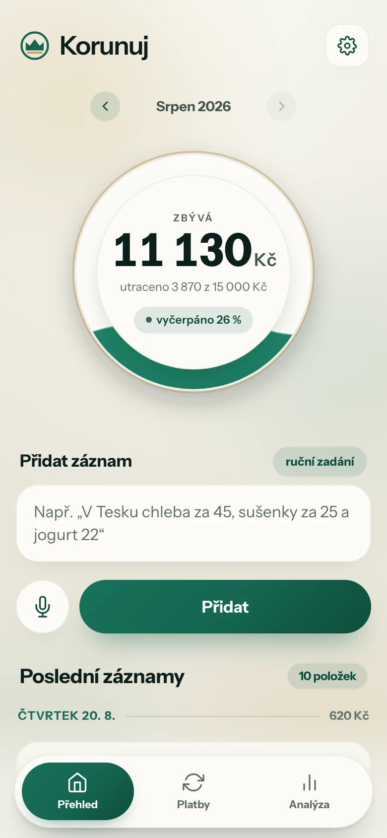 Nádoba naplněná z jedné čtvrtiny rozpočtu