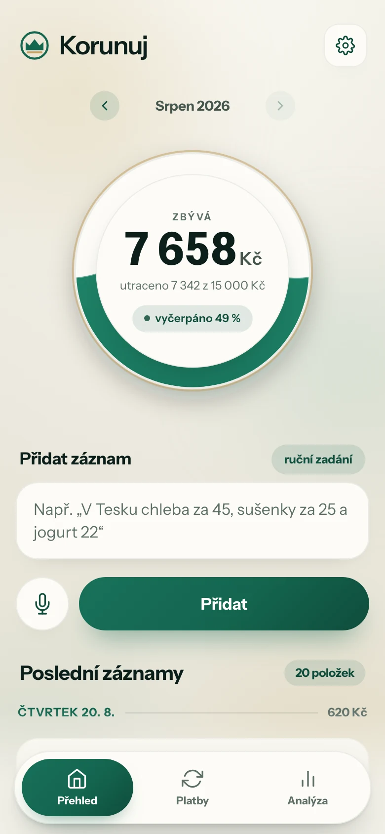Nádoba naplněná z poloviny rozpočtu